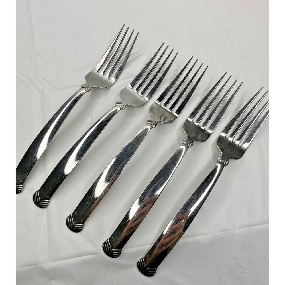 Oneida RATTAN Stainless Flatware 5 Dinner Forks Crosshatch Pattern‎ Replacement